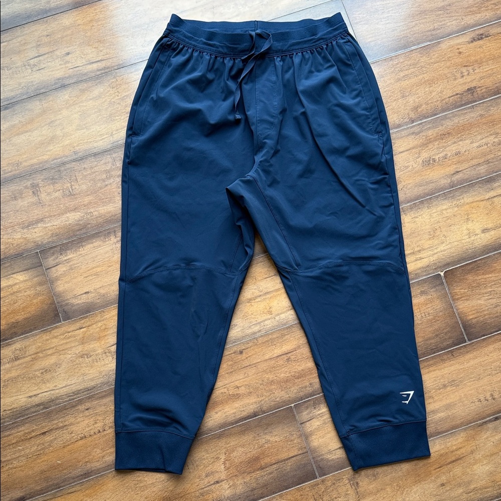 Men’s Gymshark Ease Woven Navy Jogger Pants, small, pockets